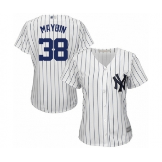 Women's New York Yankees #38 Cameron Maybin Authentic White Home Baseball Jersey - Ujersey