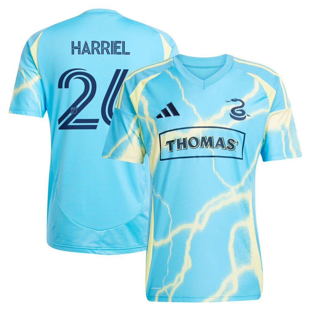 Men's Philadelphia Union Nathan Harriel adidas Blue 2025 The Voltage Kit Replica Jersey - Ujersey