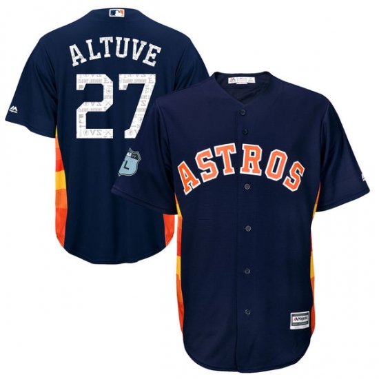 Youth Majestic Houston Astros #27 Jose Altuve Authentic Navy Blue 2017 Spring Training Cool Base MLB Jersey - Ujersey