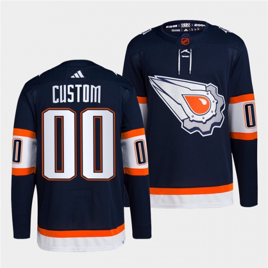 Men's Edmonton Oilers Custom Navy 2022-23 Reverse Retro Stitched Jersey - Ujersey