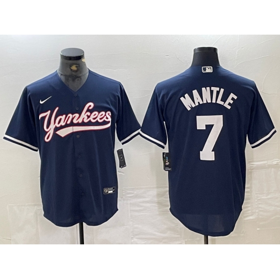 Men's New York Yankees #7 Mickey Mantle Navy Cool Base Stitched Baseball Jersey - Ujersey