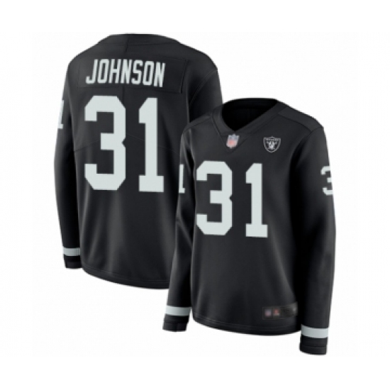 Women's Oakland Raiders #31 Isaiah Johnson Limited Black Therma Long Sleeve Football Jersey