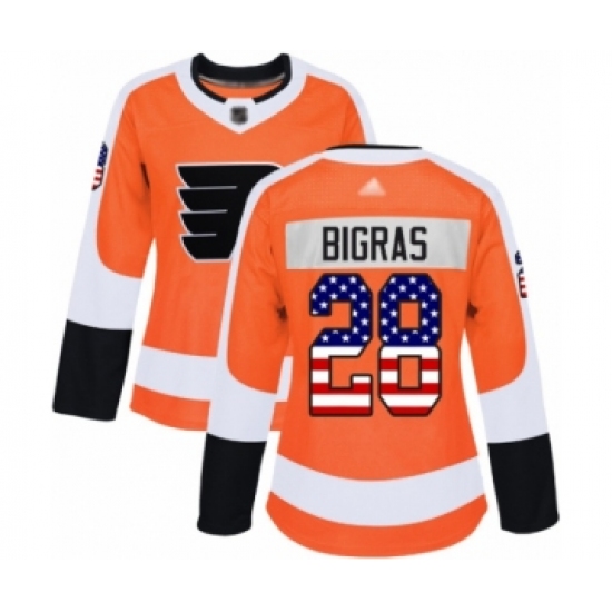 Women's Philadelphia Flyers #28 Chris Bigras Authentic Orange USA Flag Fashion Hockey Jersey - Ujersey