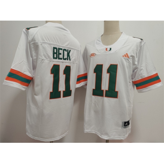 Men's Miami Hurricanes #11 Carson Beck White Stitched Football Jersey - Ujersey