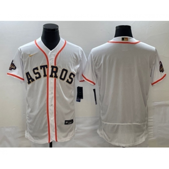 Men's Houston Astros Blank 2023 White Gold World Serise Champions Flex Base Stitched Jersey - Ujersey