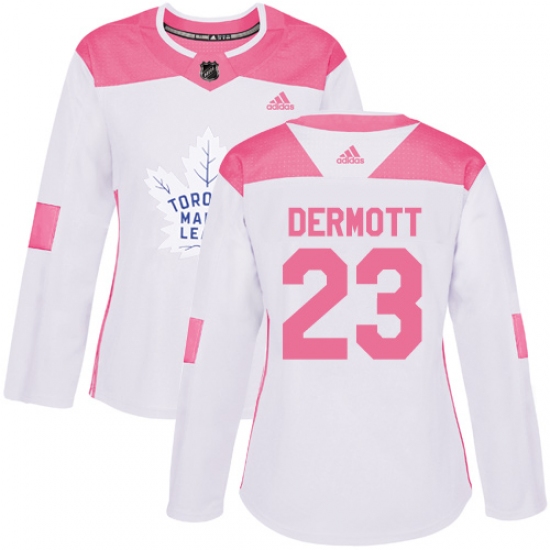 Women's Adidas Toronto Maple Leafs #23 Travis Dermott Authentic White Pink Fashion NHL Jersey - Ujersey