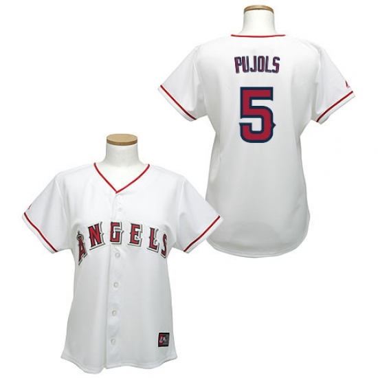 Women's Majestic Los Angeles Angels of Anaheim #5 Albert Pujols Authentic White MLB Jersey - Ujersey
