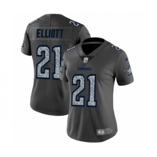 Women's Dallas Cowboys #21 Ezekiel Elliott Gray Static Fashion Limited Football Jersey - Ujersey