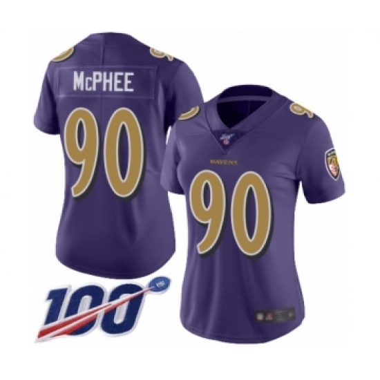 Women's Baltimore Ravens #90 Pernell McPhee Limited Purple Rush Vapor Untouchable 100th Season Football Jersey - Ujersey