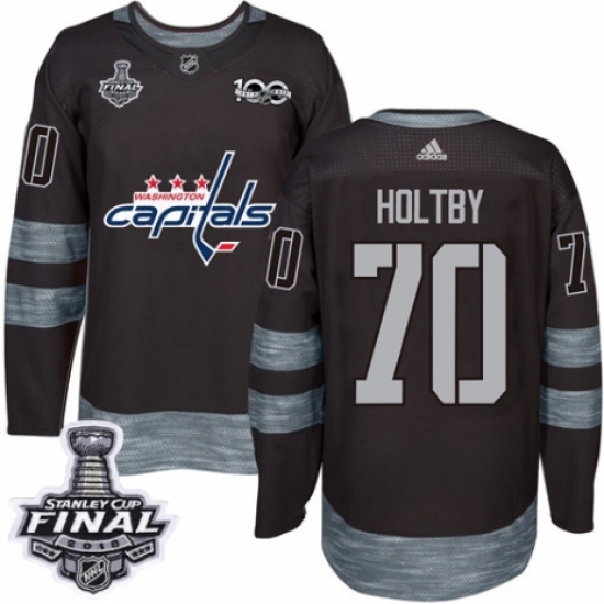 Men's Adidas Washington Capitals #70 Braden Holtby Authentic Black 1917-2017 100th Anniversary 2018 Stanley Cup Final NHL Jersey - Ujersey
