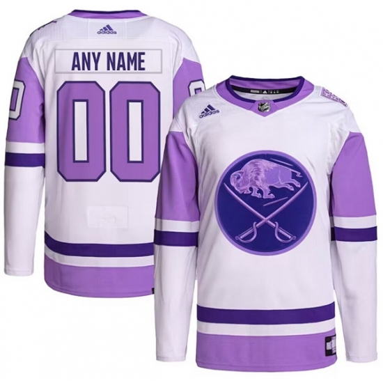 Men's Buffalo Sabres Custom Purple White Cancer Blue Stitched Jersey