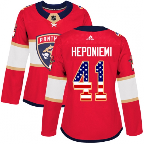 Women's Adidas Florida Panthers #41 Aleksi Heponiemi Authentic Red USA Flag Fashion NHL Jersey - Ujersey