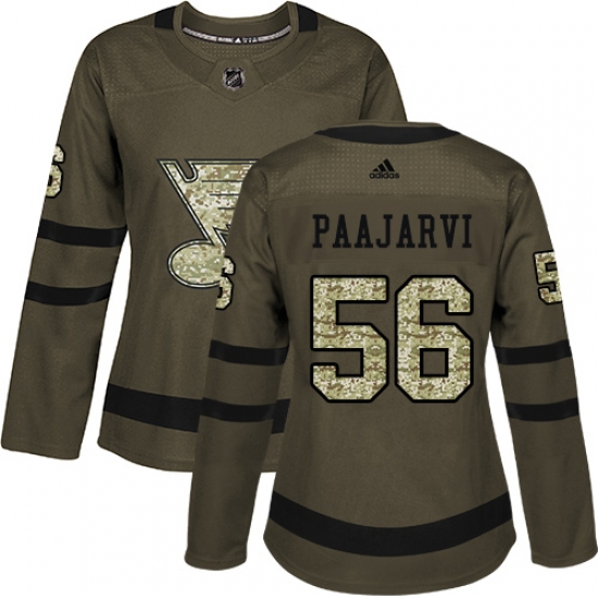 Women's Adidas St. Louis Blues #56 Magnus Paajarvi Authentic Green Salute to Service NHL Jersey - Ujersey