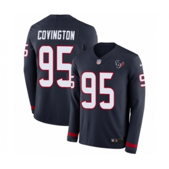 Youth Nike Houston Texans #95 Christian Covington Limited Navy Blue Therma Long Sleeve NFL Jersey - Ujersey