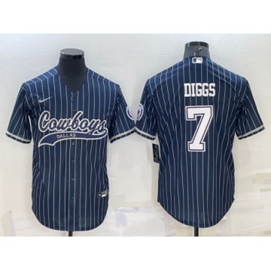Men's Dallas Cowboys #7 Trevon Diggs Navy With Patch Cool Base Stitched Baseball Jersey - Ujersey
