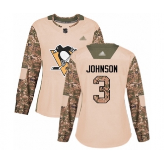 Women's Pittsburgh Penguins #3 Jack Johnson Authentic Camo Veterans Day Practice Hockey Jersey - Ujersey