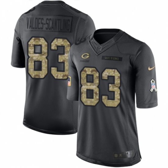 Men's Nike Green Bay Packers #83 Marquez Valdes-Scantling Limited Black 2016 Salute to Service NFL Jersey - Ujersey