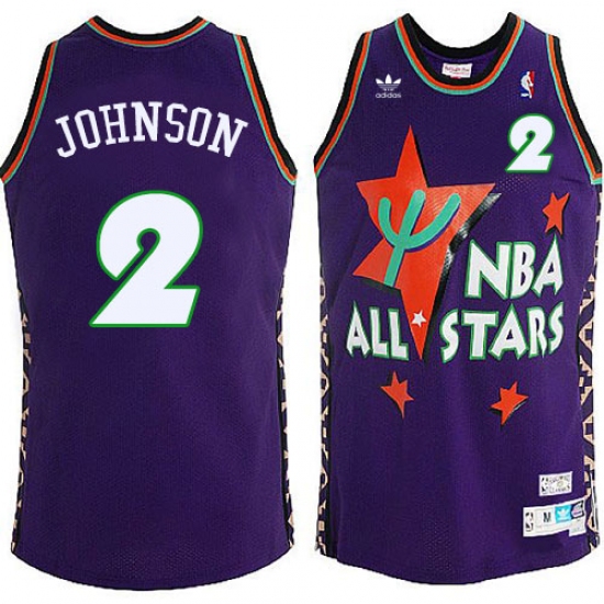 Men's Adidas Charlotte Hornets #2 Larry Johnson Swingman Purple 1995 All Star Throwback NBA Jersey - Ujersey