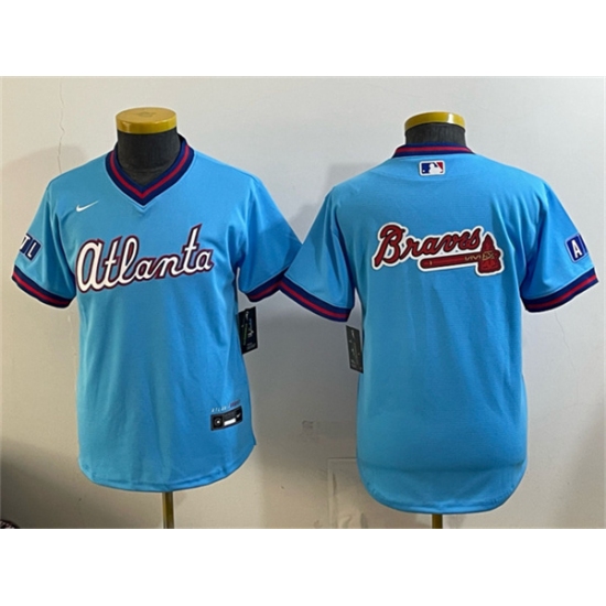 Youth Atlanta Braves Team Big Logo Powder Blue 2026 City Connect Stadium Stitched Baseball Jersey
