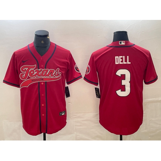 Men's Houston Texans #3 Tank Dell Red With Cool Base Stitched Baseball Jersey - Ujersey