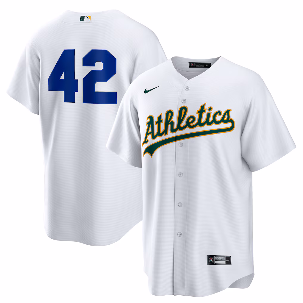Men's Athletics Nike White Home  2025 Jackie Robinson Day Replica Jersey - ujerseystore