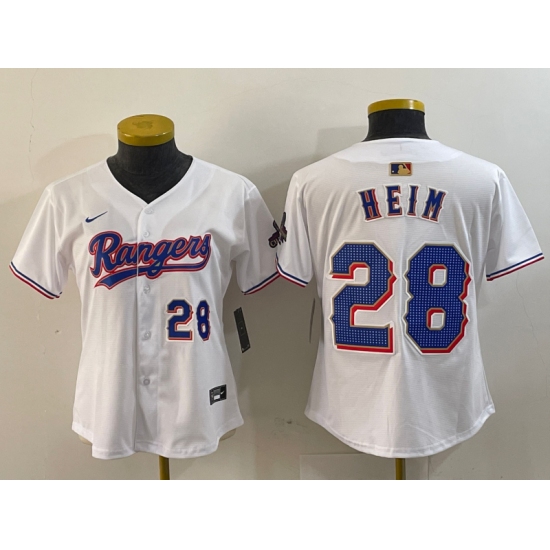 Women's Texas Rangers #28 Jonah Heim Number White 2024 Gold Collection Limited Cool Base Jersey - Ujersey