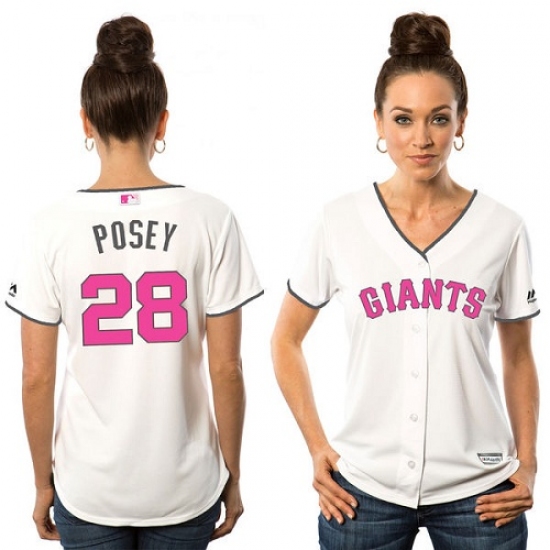 Women's Majestic San Francisco Giants #28 Buster Posey Authentic White Mother's Day Cool Base MLB Jersey - Ujersey