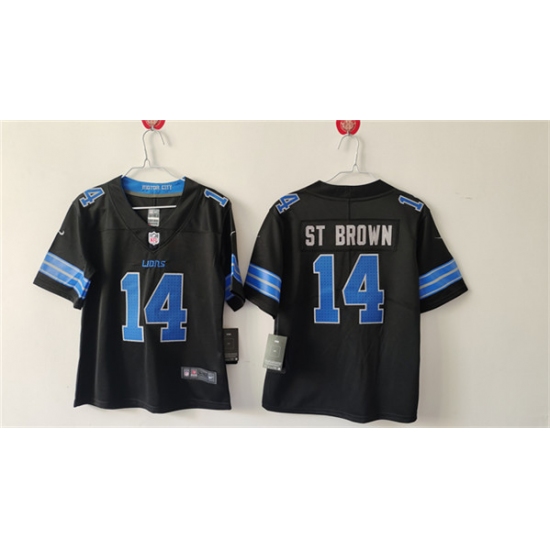 Women's Detroit Lions #14 Amon-Ra St. Brown Black Vapor Football Stitched Jersey(Run Smaller) - Ujersey