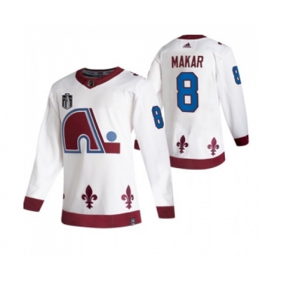 Men's Colorado Avalanche #8 Cale Makar White 2022 Stanley Cup Final Patch Reverse Retro Stitched Jersey