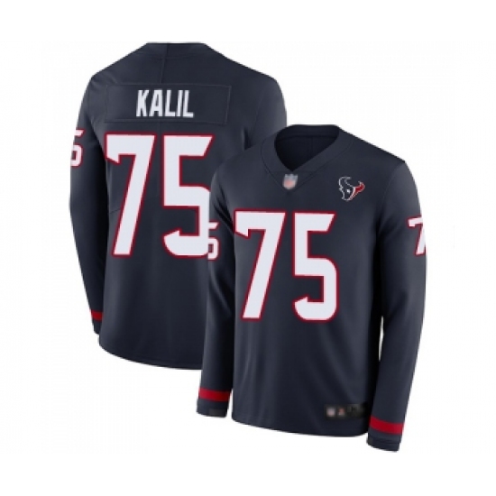 Youth Houston Texans #75 Matt Kalil Limited Navy Blue Therma Long Sleeve Football Jersey - Ujersey