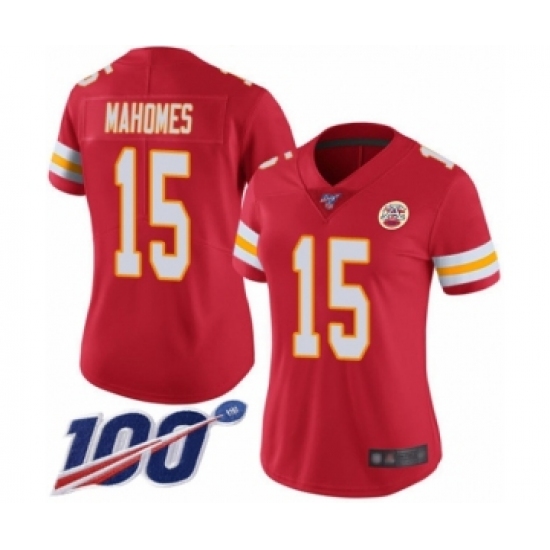 Women's Nike Kansas City Chiefs #15 Patrick Mahomes Red Team Color Vapor Untouchable Limited Player 100th Season NFL Jersey - Ujersey