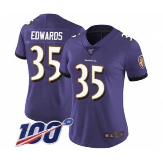 Women's Baltimore Ravens #35 Gus Edwards Purple Team Color Vapor Untouchable Limited Player 100th Season Football Jersey - Ujersey