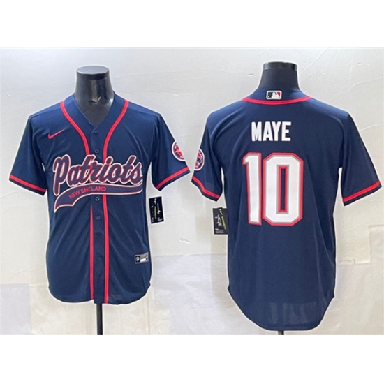 Men's New England Patriots #10 Drake Maye Navy With Cool Base Stitched Baseball Jersey - Ujersey