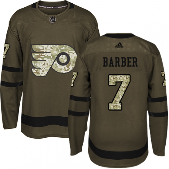 Men's Adidas Philadelphia Flyers #7 Bill Barber Authentic Green Salute to Service NHL Jersey - Ujersey