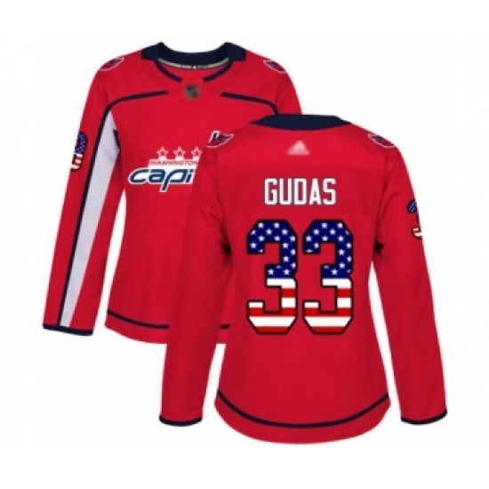 Women's Washington Capitals #33 Radko Gudas Authentic Red USA Flag Fashion Hockey Jersey - Ujersey
