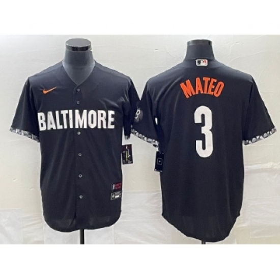 Men's Baltimore Orioles #3 Jorge Mateo Black 2023 City Connect Cool Base Stitched Jersey - Ujersey