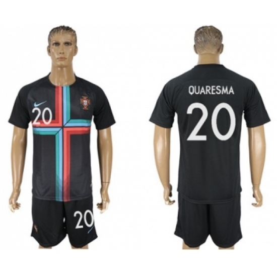 Portugal #20 Quaresma Black Training Soccer Country Jersey