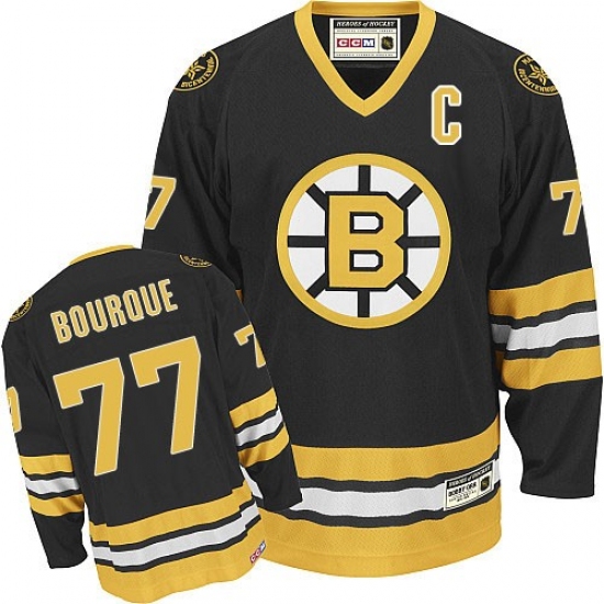 Men's CCM Boston Bruins #77 Ray Bourque Authentic Black Throwback NHL Jersey - Ujersey