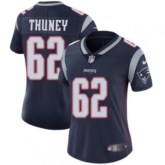 Women's Nike New England Patriots #62 Joe Thuney Navy Blue Team Color Vapor Untouchable Limited Player NFL Jersey - Ujersey