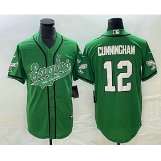 Men's Nike Philadelphia Eagles #12 Randall Cunningham Green Cool Base Stitched Baseball Jersey - Ujersey