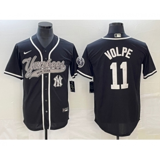 Men's New York Yankees #11 Anthony Volpe Black Cool Base Stitched Baseball Jersey - Ujersey