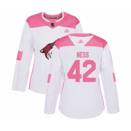 Women's Arizona Coyotes #42 Aaron Ness Authentic White Pink Fashion Hockey Jersey - Ujersey