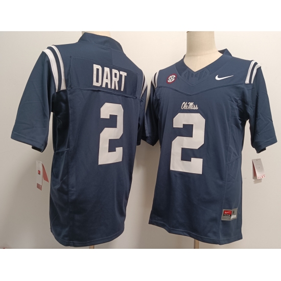 Men's Ole Miss Rebels #2 Jaxson Dart Navy Blue FUSE College Football Jersey - Ujersey