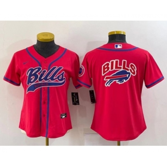 Women's Buffalo Bills Red Team Big Logo With Patch Cool Base Stitched Baseball Jersey - Ujersey
