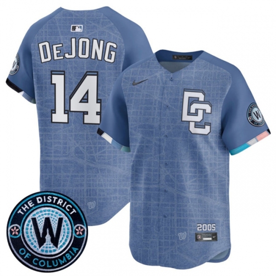 Men's Washington Nationals #14 Paul DeJong Blue 2025 City Connect Limited Stitched Baseball Jersey - Ujersey