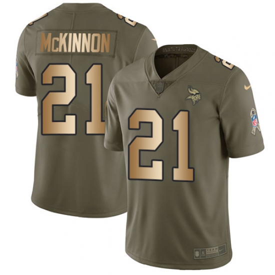 Youth Nike Minnesota Vikings #21 Jerick McKinnon Limited Olive/Gold 2017 Salute to Service NFL Jersey