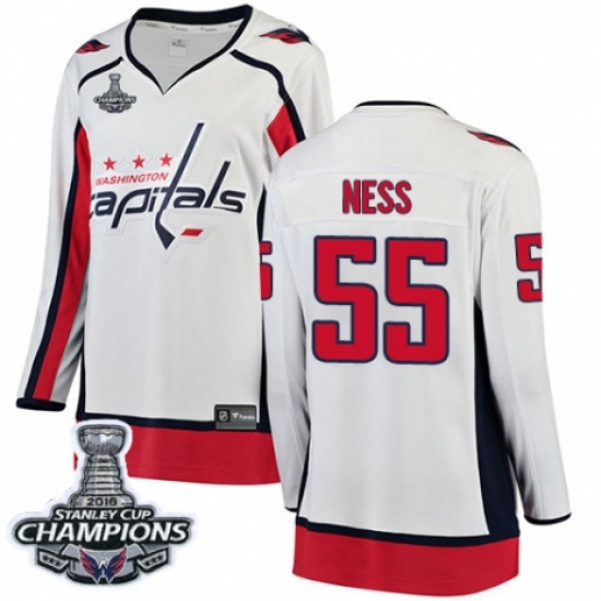 Women's Washington Capitals #55 Aaron Ness Fanatics Branded White Away Breakaway 2018 Stanley Cup Final Champions NHL Jersey - Ujersey