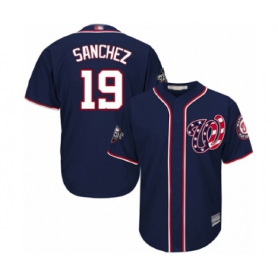 Youth Washington Nationals #19 Anibal Sanchez Authentic Navy Blue Alternate 2 Cool Base 2019 World Series Bound Baseball Jersey - Ujersey