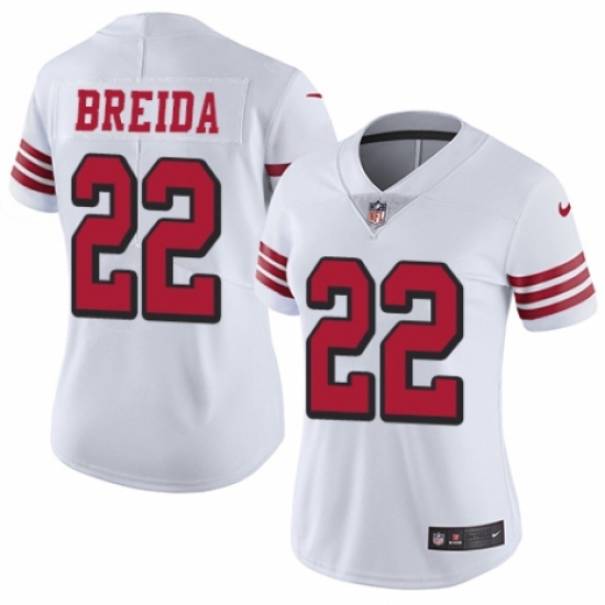 Women's Nike San Francisco 49ers #22 Matt Breida Limited White Rush Vapor Untouchable NFL Jersey - Ujersey