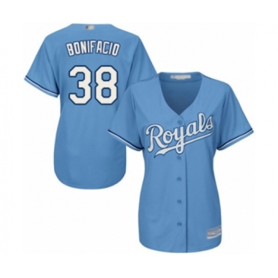 Women's Kansas City Royals #38 Jorge Bonifacio Authentic Light Blue Alternate 1 Cool Base Baseball Player Jersey - Ujersey